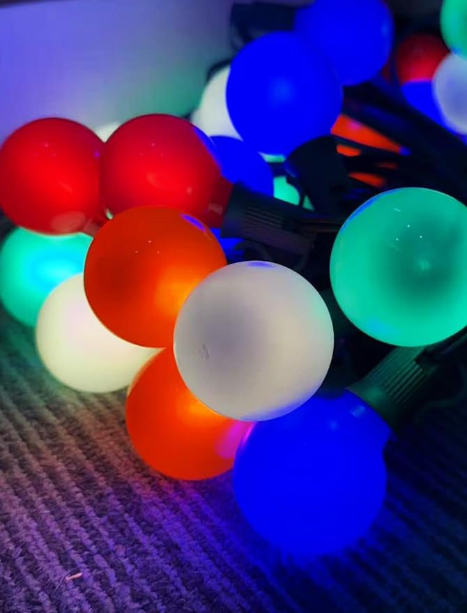 G40 LED Outdoor Christmas String Lights, 25FT Hanging Globe String Light | 25+2 Shatterproof Ceramic Multicolor Lights, Connectable, Waterproof Patio Lights for Balcony Pergola Decor, Green Wire