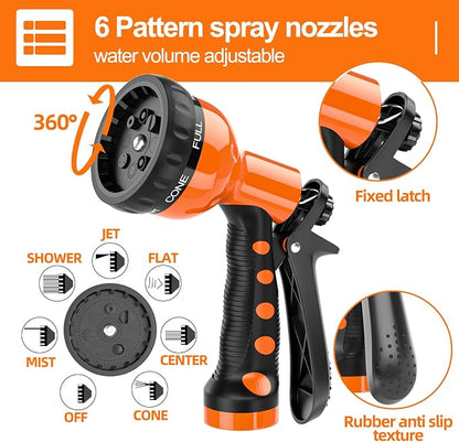 SPECILITE 3/8” Lightweight Coil Garden Hose 75 FT, EVA Retractable Curly Water Pipe with 6-Pattern Spray Nozzle for Boat, Greenhouse, Yard, Patio (Orange)