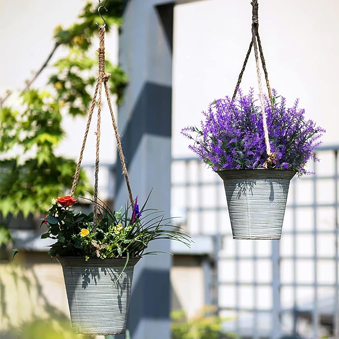 XLFAQXM 8 Pack Artificial Plants Flowers Grass Shrubs Lavender No Fade Faux Plastic Flowers Outdoor for Farmhouse Garden Porch Patio Indoor Wedding Decoration Greenery Fake Plants uv Resistant