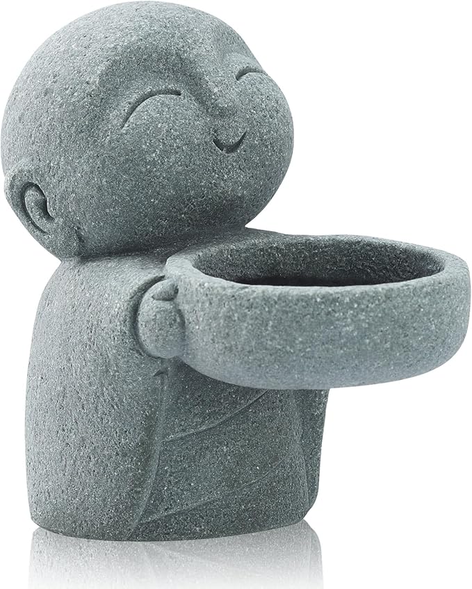 Mini Zen Monk Praying Statue Candle Holder Small Buddha Jizo Figurine Sandstone Feng Shui Sculpture Ornament for Fish Tank Decor Home Garden Good Luck Decoration - Carry Basin