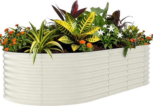 Garvee 8x4x2ft Galvanized Raised Garden Bed, Oval Metal Planter Box with Anti-Cut Safety Edges, 479 Gallons Rust-Resistant Deep Root Planter for Outdoor Vegetables, Flowers, Herbs, Beige