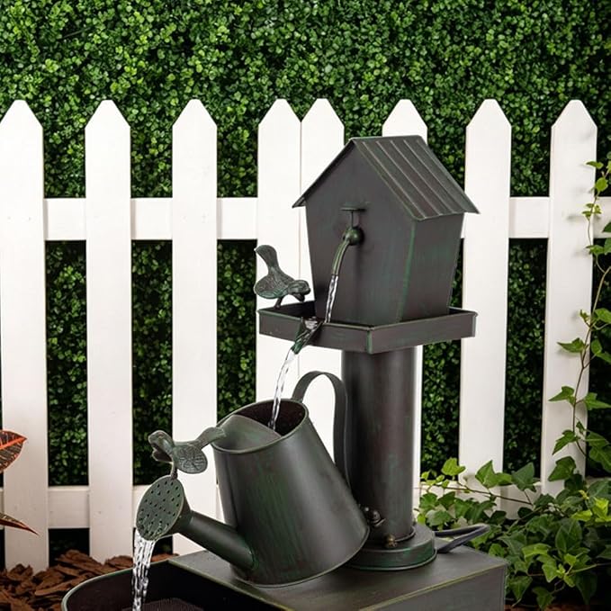 3-Tier Outdoor Fountain 23" Rustic Waterfall Garden Patio Decor | Heavy Duty Rustproof Metal Garden Water Features with Pumb & Debris Filter Screen, Rustic Indoor Outside Soothing Water Flow