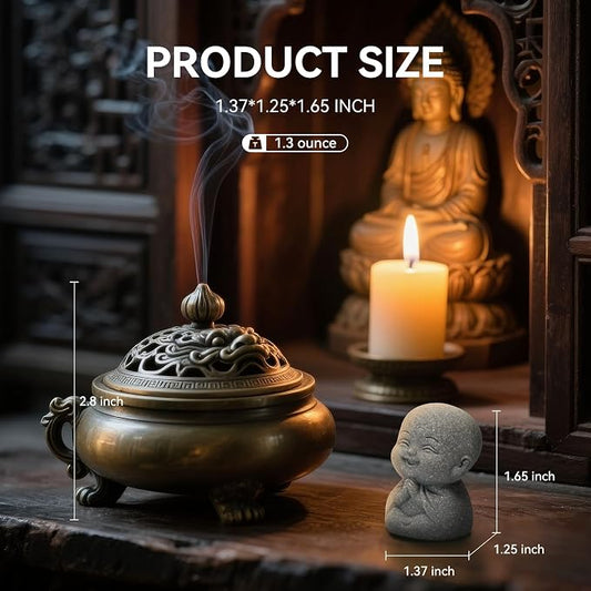 4Pcs Mini Monk Buddha Statues, See Hear Speak Think No Evil Mini Monk Decor, Handcrafted Sandstone Resin Zen Statues for Home Office Desk Car Dashboard, Feng Shui Spiritual Gifts for Peace & Calm
