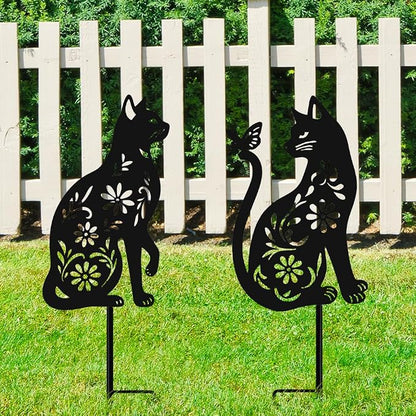 Black Cat Metal Decorative Garden Stakes, Unique Gifts for Cat Lovers, Garden Decor for Outside, Yard Art, Patio, Outdoor Decor, Garden Decorations, Lawn Ornaments (2 PCs)