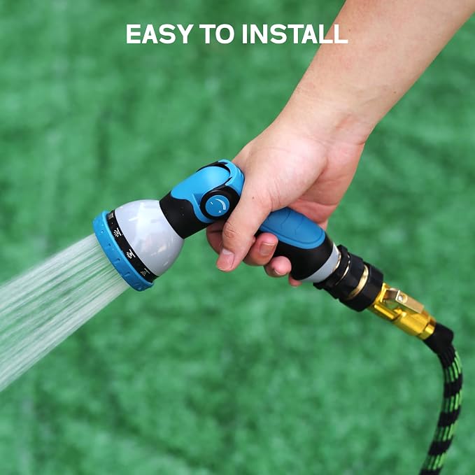 MEASUREMAN 100 FT Heavy Duty Garden Hose, Flexible Kink-Resistant Water Hose Kit with Spray Nozzle, 180° Swivel Grip & Storage Bag, 5/8-Inch Diameter