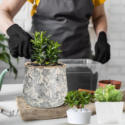 Bokon 7 x 6.3 Inch Ceramic Planter Vintage Scroll Planter Decorative Plant Pots with Crackle Glaze for Indoor Outdoor, Kitchen, Table, Shelf, Mantel, Home, Garden Decor, Gardening Gift(Rustic)