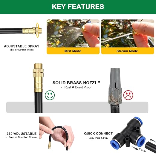 Drip Irrigation System, 2026-Upgrade 200Ft 1/4" Garden Watering System with 40 Pcs 360° Adjustable Copper Nozzles, DIY Kit for Garden, Lawn, Greenhouse, Raised Beds & Outdoor Plants