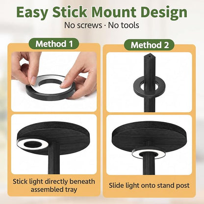 ASZOLA 4 Tiered Wood Plant Stand Indoor Corner with Grow Lights, Flower Holder Rack Tall for Multiple Plants, Rustic Planter Shelf Display for Patio Garden Balcony Living Room, Black