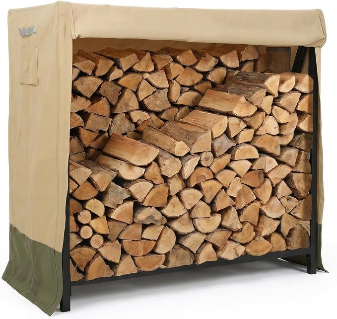COWVIE Waterproof Firewood Rack Cover, 4 FT | Zipper and Air Vent, 600D Heavy-Duty, For Wood Rack, For Outdoor Firewood Storage Rack