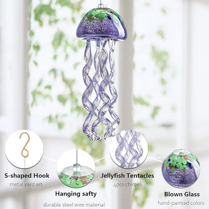 H&D HYALINE & DORA Purple Blown Glass Jellyfish Wind Chime Sea Glass Wind Chimes for Outside Jellyfish Wind Chimes Outdoor Sea Glass Decor for Patio Garden Balcony Porch(14in)