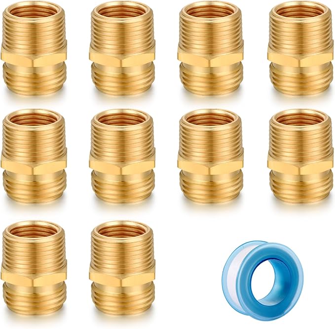 SIGURANTA Garden Hose Connector Adapter,3/4" GHT male and 3/4" NPT male Connectors, Brass Repair Fittings, for female Hose to female Hose (10 Pack)