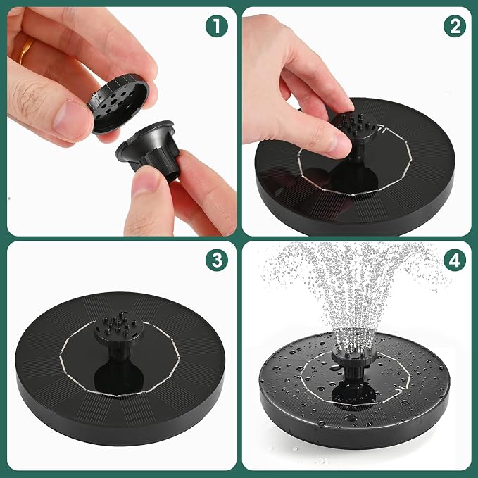 1.4W Solar Bird Bath Fountain Pump, Solar Fountain, Solar Powered Water Pump, Outdoor Water Fountain with 6-in-1 Nozzles, Free Standing Floating Solar Powered for Bird Bath, Pond, Pool, Outdoor