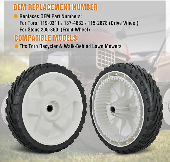 Yesker Lawn Mower Drive Wheels Replacement 8 Inch 119-0311, Stens 205-360 Assembly, Toro Lawnmower Front Wheels Compatible with 20001 20330 20331 20339 20350 and More, 2-Pack