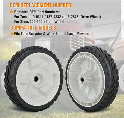 Yesker Lawn Mower Drive Wheels Replacement 8 Inch 119-0311, Stens 205-360 Assembly, Toro Lawnmower Front Wheels Compatible with 20001 20330 20331 20339 20350 and More, 2-Pack