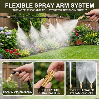 50FT Drip Irrigation Kit for Garden Beds, Greenhouse & Potted Plants – Adjustable Micro Watering System with 1/4" Distribution Tubing, Emitters, Connectors & Stakes