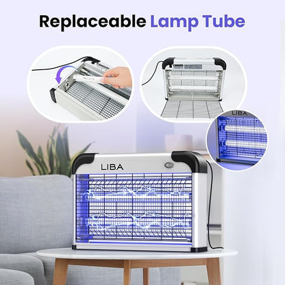 LiBa Bug Zapper 2800V Indoor, with 2 Extra Replacement Bulbs | 2800V grid kills flies and mosquitoes, removable washable tray, indoor Insect Killer, easy-to-clean