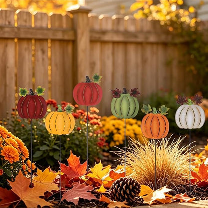 hogardeck Fall Decorations for Home Outdoor, 6 PCS Metal Pumpkin Decorative Garden Stakes for Thanksgiving Decorations, Yard Signs for Garden Home Lawn Patio