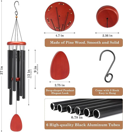 Large Aluminium Wind Chimes Soothing Melodic Classic Black Wind Chime 37" to Create a Zen Atmosphere. Sympathy/Memorial Gift, Indoor Outdoor Garden Patio Decoration
