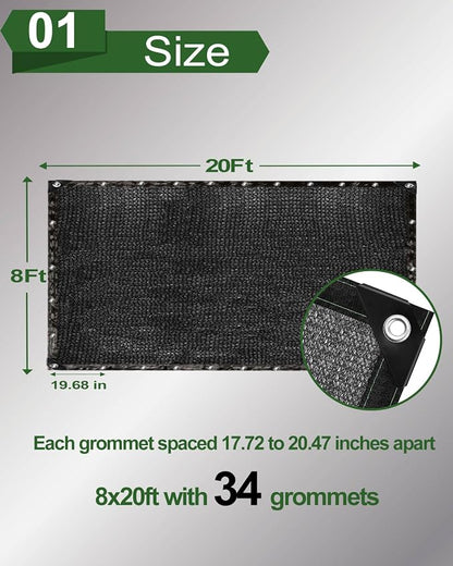 vensovo 50% Sunblock Shade Cloth Net Black Resistant - 8x20 Ft Garden Shade Mesh for Plant Cover, Greenhouse, Chicken Coop, Kennels, Tomatoes Plants