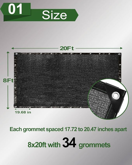 vensovo 50% Sunblock Shade Cloth Net Black Resistant - 8x20 Ft Garden Shade Mesh for Plant Cover, Greenhouse, Chicken Coop, Kennels, Tomatoes Plants