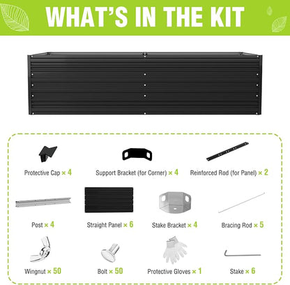 WORKPRO 7.5x4x2ft Outdoor Galvanized Raised Garden Bed, Rust-Resistant Planter Raised Beds for Vegetable, Flowers, Herbs, Black