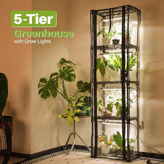 Indoor Greenhouse with Grow Light, Mini Greenhouse with 4 Pack 36W Grow Lights for Indoor Plant, Seed Start, Seedling, Seed Trays, 11.8" W x 15.7" L x 59" H