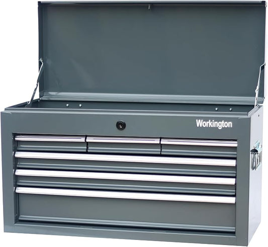 Workington Portable Metal Tool Chest with 6 Drawers, 24" 6-Drawer Tool Chest Cabinet with Ball Bearing Drawer Slides, Steel Tool Storage Box Organizer 4005 Gray
