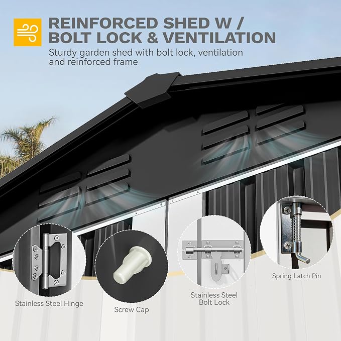 DWVO 6x4ft Outdoor Storage Shed, Weatherproof Tool Shed w/Locking Entry & Ventilation for Grass Cutter, Bike, Equipment, Courtyard, Garden (Dark Gray)
