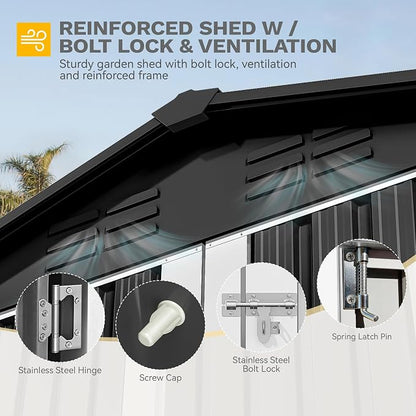 DWVO 6x4ft Outdoor Storage Shed, Weatherproof Tool Shed w/Locking Entry & Ventilation for Grass Cutter, Bike, Equipment, Courtyard, Garden (Dark Gray)