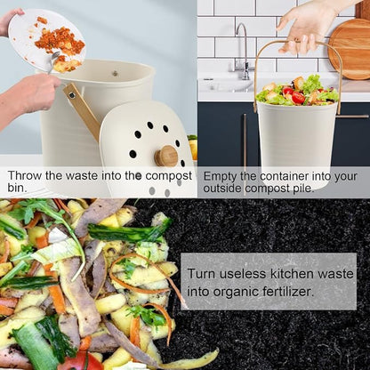 Compost Bin, LALASTAR Compost Bin Kitchen Counter with Lid, Made of Sustainable Bamboo Fiber, Odorless Indoor Compost Bin, 1 Gallon, Cream, Square