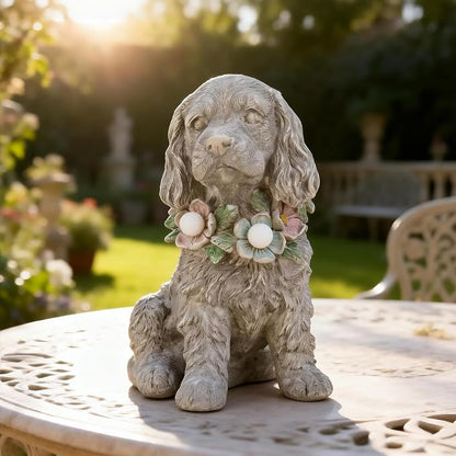 Garden Statue Dog Memorial Gifts - Yard Art Decoration with Flower Solar LED Lights Waterproof Resin Garden Figurine Decor for Outdoor Patio Yard Lawn Ornament