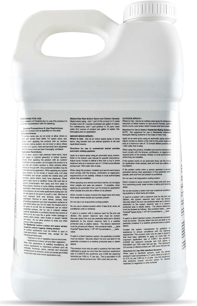 PYRANHA 1-10 HP Concentrate Refill 2.5 Gallon for 55 Gal Automatic Spray Systems - Barn Indoor Fly Control | Repels Horn, Deer, Horse, Stable, & Face Flies, Midge