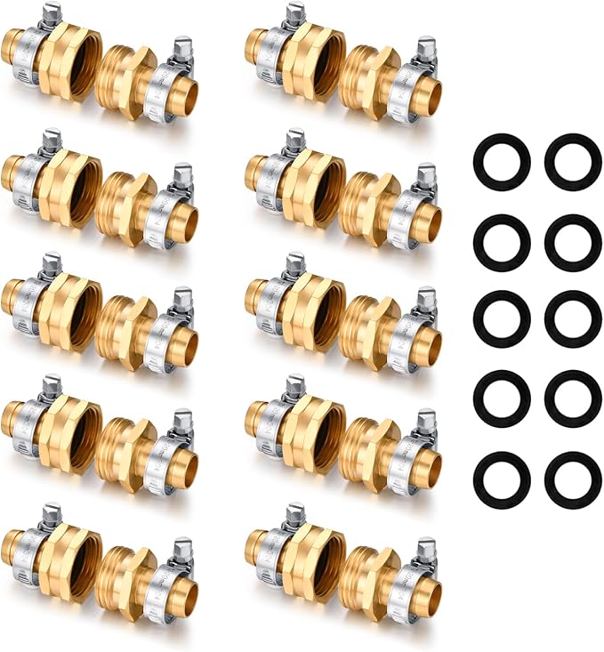 SIGURANTA Garden Hose Repair Connector with Clamps Hose End Repair Kit,5/8" Barb Garden Hose Fittings Male and Female brass garden hose ends (5/8"Barb-10 Set)