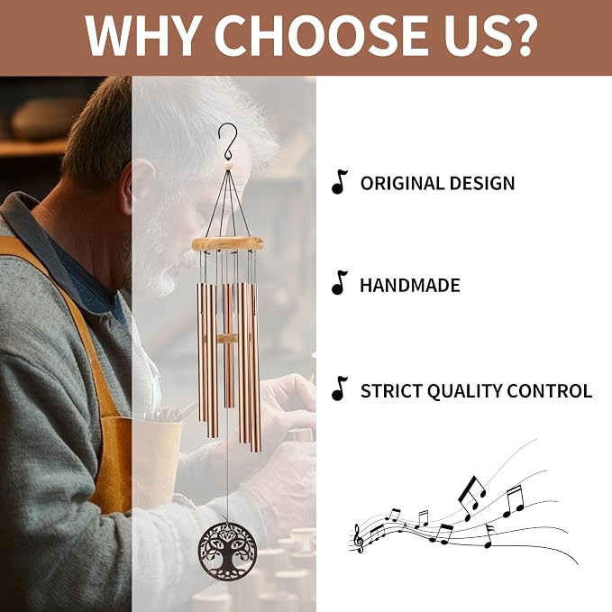Solar Wind Chimes Outdoor with Glass and Copper (Circular Tree of Life)