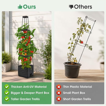 MQUPIN 2 Pack Tomato Planter with Trellis, 57" Self-Watering Raised Garden Bed Planter Box for Climbing Plants Vine Flowers Vegetables, Tomato Cage for Indoor Outdoor Patio Greenhouse