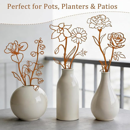 Rusty Metal Flowers for Outside, 6 PCS Decorative Garden Stakes, Metal Yard Art Outdoor Flower Bed Decor, Garden Stakes Decorative for Lawn, Pots, Walkway