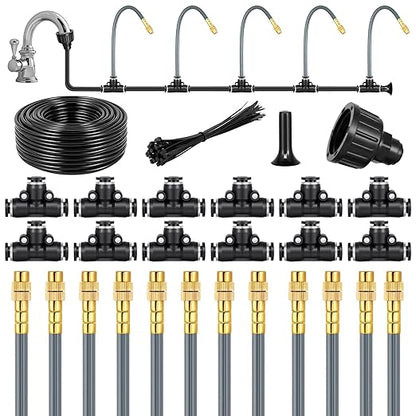 49.2Ft 1/4" Drip Irrigation System 360° Bendable Watering Misting System,Garden Watering Atomizing System with 12 Nozzles, Specially for 1/4 inch Irrigation Tubing(Include 49.2Ft 1/4" Tubing)