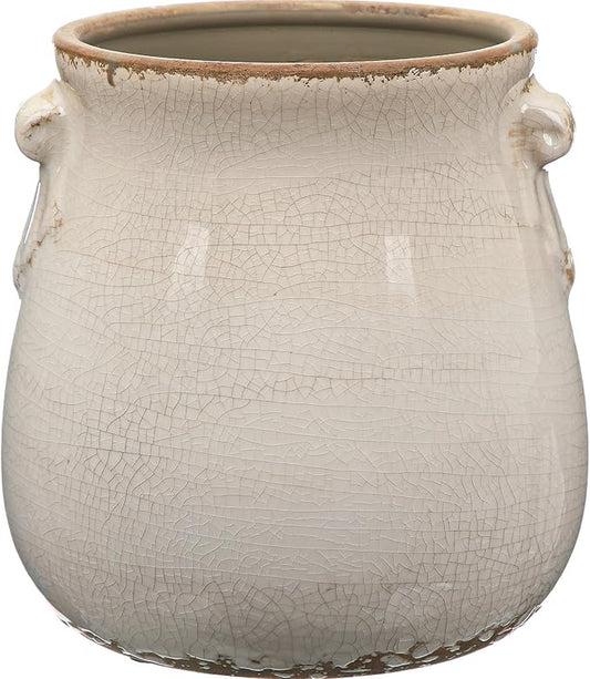 Ceramic Scroll Planter 6.5 Inch Chinoiserie Floral Vase with Drainage Holes Vintage Flower Vase Flower Pot Rustic Ceramic Pots for Indoor Plants Garden Home Bookshelf Decor (Pure White)