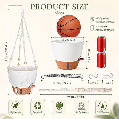 10 Inch Self Watering Hanging Planters, 2 Pack, Visible Water Window | Drainage Holes, Cotton-wick Reservoir, Metal Chain & Macrame Plant Hangers for Indoor & Outdoor Plants