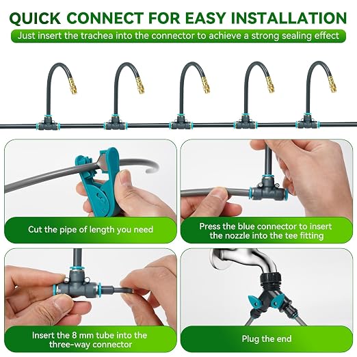 360° Adjustable Drip Irrigation System 100FT,5/16" Garden Watering Kit with 16 Copper Nozzles,82Pcs Drip Irrigation Kit，Automatic Misting Sprinkler System for,Raised Bed, Patio, Lawn & Yard Care