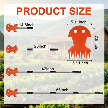 Weed Puller Tool with Long Handle, Upgraded Garden Weed Pulling Tool, Dual Purpose 9-Tine Weed Remover Tool, Uprooting Weeding Tool for Vegetable Gardening, Backyard Farm Planting