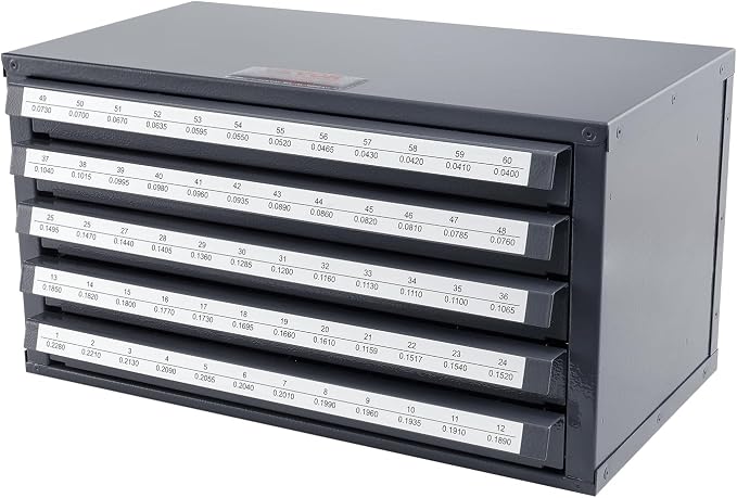 VEVOR Drill Bit Dispenser Cabinet, Five-Drawer Drill Bit Dispenser, 60-Compartment Drill Bit Organizer Cabinet, Drill Dispenser Organizer Cabinet Holder for Jobber Length Wire Gauge Sizes 1 to 60