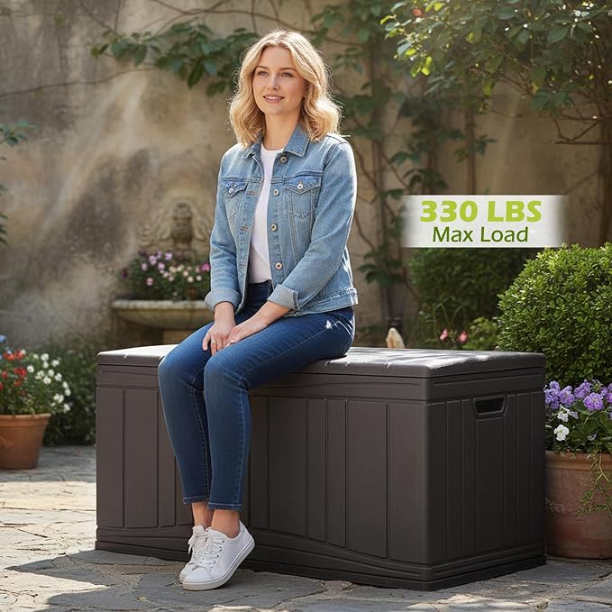 Tangkula 80 Gallon Outdoor Storage Box, Large HDPE Resin Patio Storage Box with Gas Struts & Lockable Lid, 2-in-1 Waterproof Deck Box for Package Delivery, Garden Tools, Outdoor Cushions