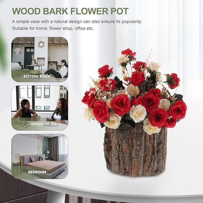 Yardwe Wooden Centerpiece for Table, Natural Tree Stump Planter 6.68 x 5.31 in, Rustic Wood Vase for Dried Flowers, Faux Plants and Home Decor