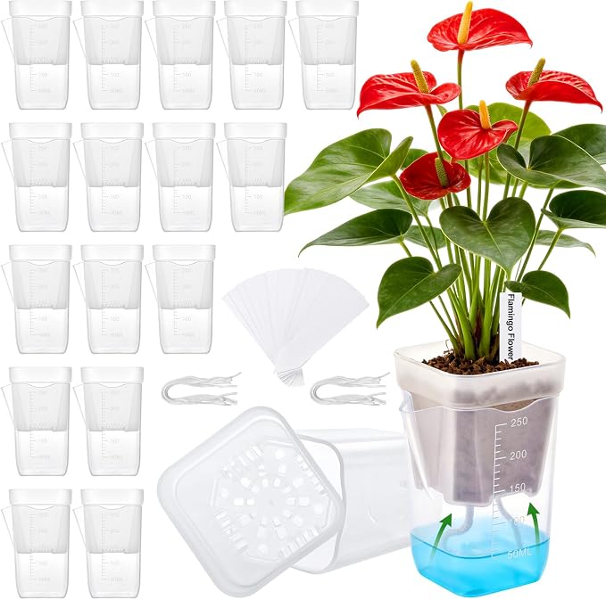 2.5" Clear Self Watering Pots for Indoor Plants,16PCS Mini Plastic Nursery Planters with Water Level Indicator & Drainage Holes for Propagation,Succulents,Seedling,African Violet,Plant Labels