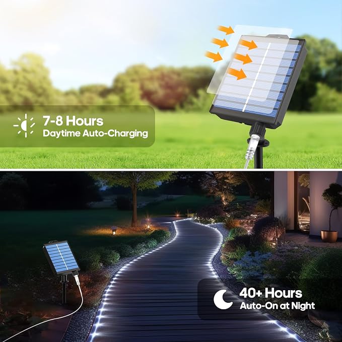 ICRGB Solar Lights Outdoor, 66FT 200LED 1800mah Solar Rope Lights with Remote, Type C, 19 Modes and Timer, IP67 Waterproof for Outdoor Christmas Pool Patio Porch Tree Wedding, Cool White to Multicolor