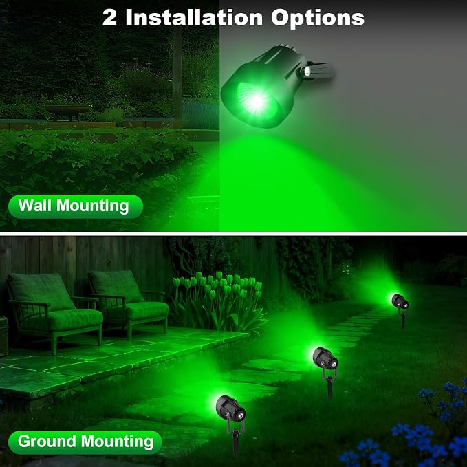 Green Spotlights Outdoor, 14 LED Landscape Lighting with US Plug, IP65 Waterproof Spot Lights for Tree Yard Garden Pathway Halloween Christmas St. Patrick's Day Decor, 4 Pack
