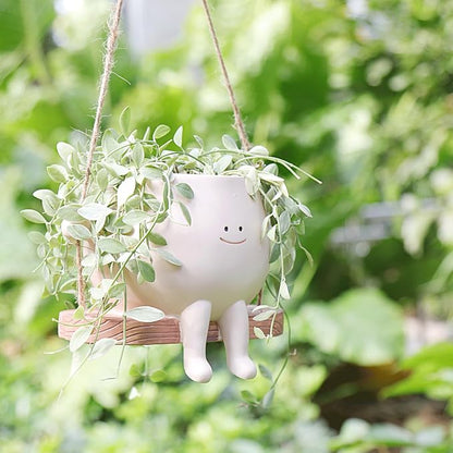 Large Swinging Smiley Face Planter Pot Hanging Flower Planters for Indoor and Outdoor Plants, Funny Succulent Pots for String of Pearls Plant Live- Ideal Gifts for Mother's Day and Christmas