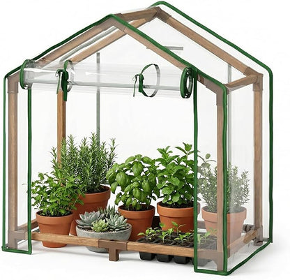 Bamworld Mini Greenhouse Indoor Desktop with Zippered Doors Portable Plant Hot House with Durable PE Cover Ventilation Window for Seed Starting&Plant Growth