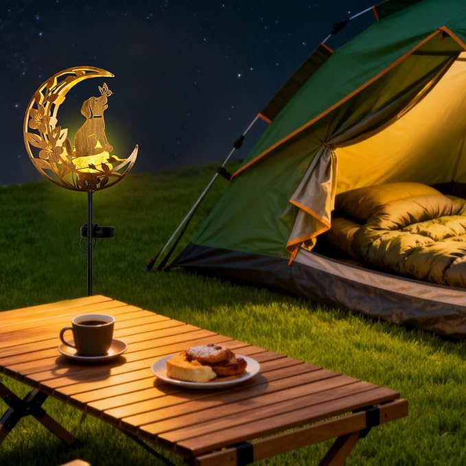 JOBOSI Solar Moon Dog Decorative Light Gifts, Solar Moon Dog Moving Decorative Ground Stake Light, Mother's Day Gift， Gift for Women Mom Grandma, Garden Lawn Decor Christmas & New Year Gift